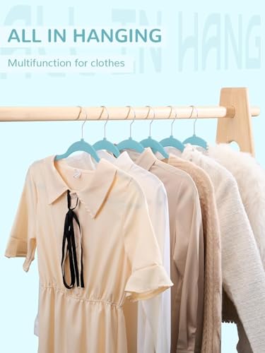 Image of Slim Plastic Hangers for Clothes - Heavy Duty Non-Velvet Hangers with 360 Swivel Chrome Hook & Non Slip Notches - Ideal for Dresses Coats Shirts Jackets & More (Aqua, 48)