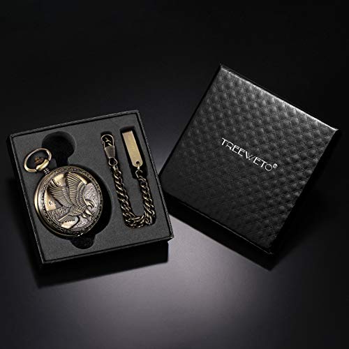 Treeweto Mechanical Eagle Arabic Numerals Dial Skeleton Bronze Pocket Watch Watches With Gift Box And Chains For Mens Women #TOP6