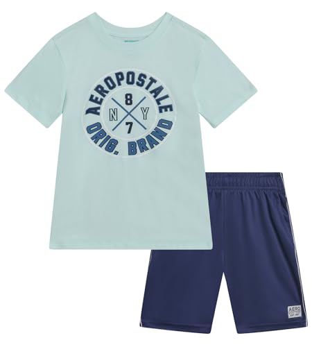 Image of AEROPOSTALE Boys Shorts Set 2 Piece Graphic Tee and Mesh Athletic Shorts | Poly-Cotton Graphic Tee, Pull On Mesh Shorts with Elastic Waist, Regular Fit