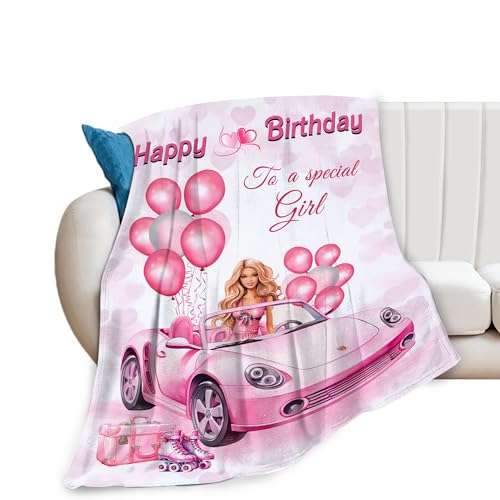 Manta de cumpleaños, regalos de cumpleaños para niñas y mujeres, manta rosa para niños y adultos, manta de forro polar suave, cálida y acogedora para sofá, cama, 40 x 50 pulgadas