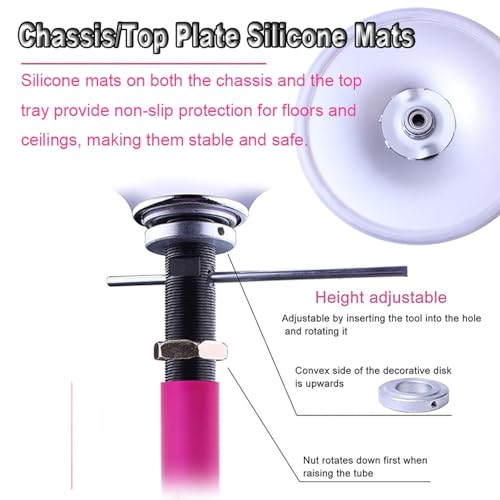 Barre de danse portable 45 mm rose avec grip silicone antidérapant et modes spin et fixe