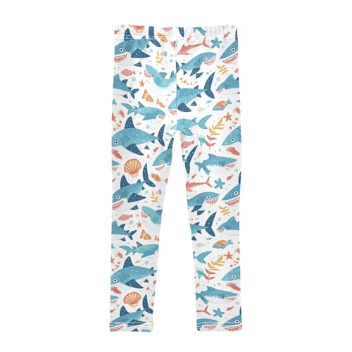 Cute Sharks Girls' Leggings Toddler Doodles Fishes Kids Yoga Pants Dance Active Tights 4T2