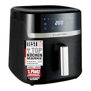 Russell Hobbs Heißluftfritteuse XXL 8,3L Rapid AirFryer [kompaktes Gehäuse, 9 Programme] SatisFry (spülmaschinenfest, max 200°C, Fritteuse ohne Öl, TouchScreen, Grillen, Backen, Braten etc.) 27632-56