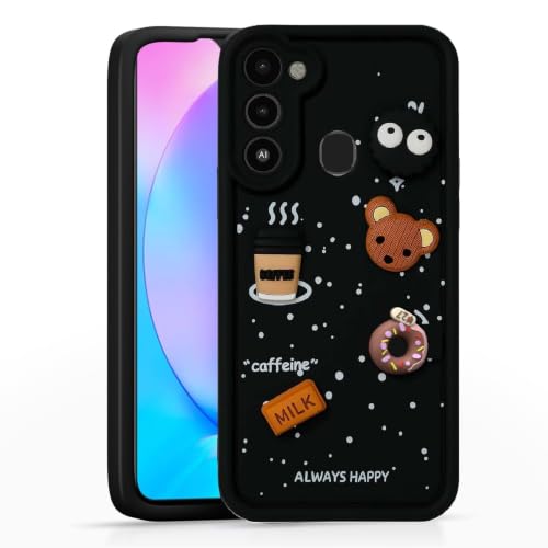 Image of Bintage Cute Fun Ball | Taddy Cartoon 3D Smiley Coffee Cup | Milk Donut | Full Protection Rubber Back Cover Compatible for Tecno Go 2022 / Spark 9 / 8c - Black
