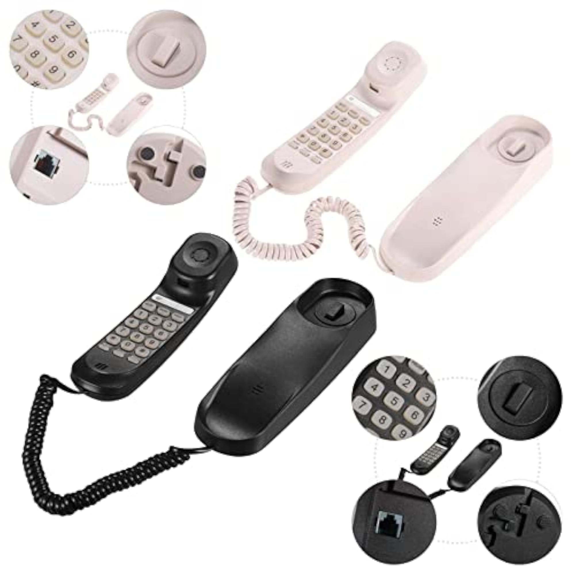 Wall Mount Desktop Corded Fixed Telephone, Pink