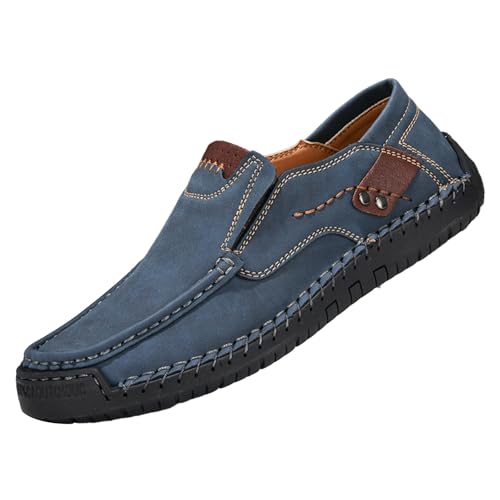 Herr tofflor mockasin, loafers herr mocka kostymskor lätta herrskor utan snörning slip-on skor platta vandringsskor halkfria fritidsskor halvskor slip-on affärsskor, blå, 38 EU