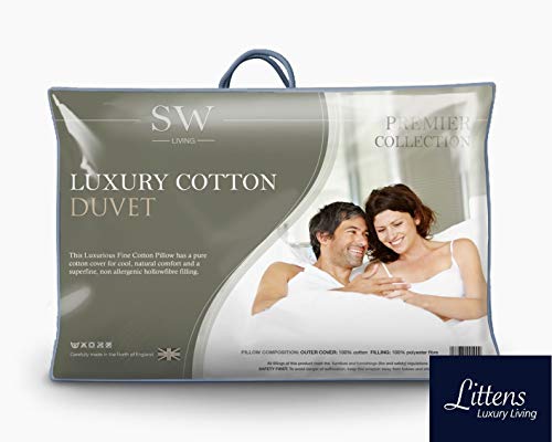 Luxury Fine Cotton All Seasons Duo 15 Tog Tog Double Bed Size Soft Hollowfibre Duvet Quilt & 2 Pillows UK Made By SW Living