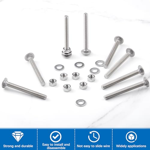 Image of Zonon 50 Sets 5 /16-18 x 3 Stainless Steel Carriage Bolts and Nuts Kit Round Head Square Neck Carriage Bolts Screws and Hex Nuts and Flat Washers, Stainless 18-8 Full Thread Coverage (Silver)