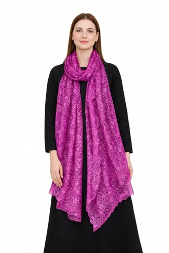 Image of ZEN APPAREL Women's Embroidered Net Dupatta with Lace Borders (Z-101) Premium Net Fabric Golden Aari Work