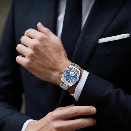 Image of BUREI Men's Classic Luxury Watch Stainless Steel Waterproof Machine Watch Fashion Double Watches Date Sapphire Crystal