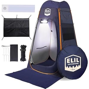 Camping Shower Tent with LED Sensor Light 6.23 ft Camp Shower Large Tent Easy Pop Up Privacy Tent Beach Changing Tent Pop Up Shower Tent Outdoor Shower Enclosure Portable Shower Tents for Camping