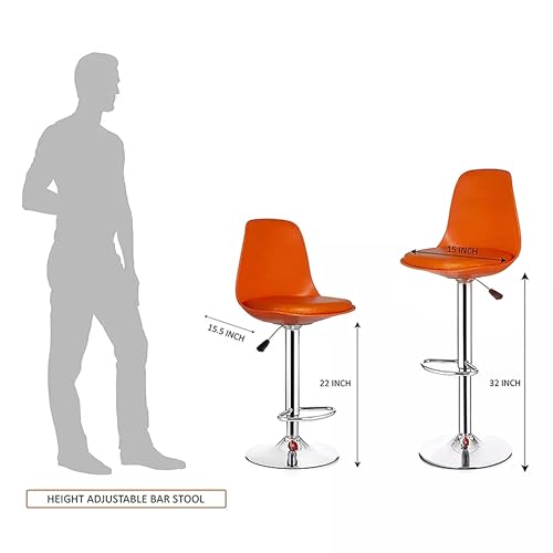 Image of DPI Modern Height Adjustable and 360 Degree Revolving Bar Stool | Kitchen Chair Suitable for Kitchen Cafeteria Dining Office Shops | (1, Orange)