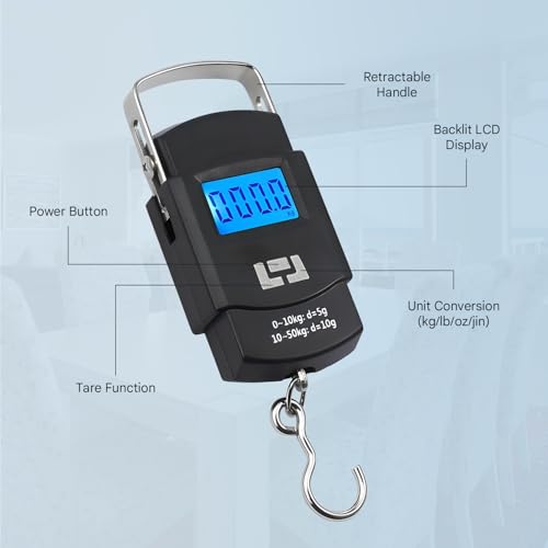 Image of GLOTY Portable Digital Luggage Weighing Scale 50kg /110lb | Handheld Electronic Hanging Hook Scale with LCD Display | Travel Bag Weight Machine | Lightweight Mini Baggage Scale for Travel & Home Use