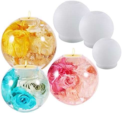 LUXWIN Round Silicone Molds for Resin,Tealight Candles Holders Resin Mold,3D Sphere Shape Candlestick Silicone Molds for DIY Crafts Jewelry Box,Home Table Decoration