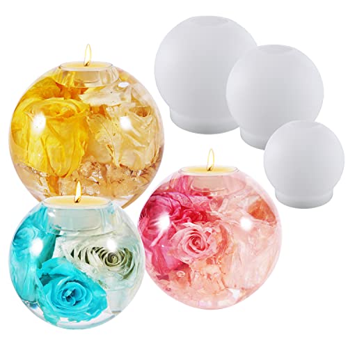 Luxwin Round Silicone Molds For Resin,Tealight Candles Holders Resin Mold,3D Sphere Shape Candlestick Silicone Molds For Diy Crafts Jewelry Box,Home Table Decoration #TOP1