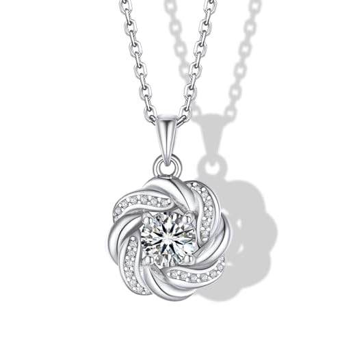 MomentWish Heart Necklace for Women, 1 Carat Simulated Moissanite Necklace for Her 925 Sterling Silver Halo Pendant Anniversary Valentine's Day Birthday Gifts for Mom Wife Girlfriend-Heart I