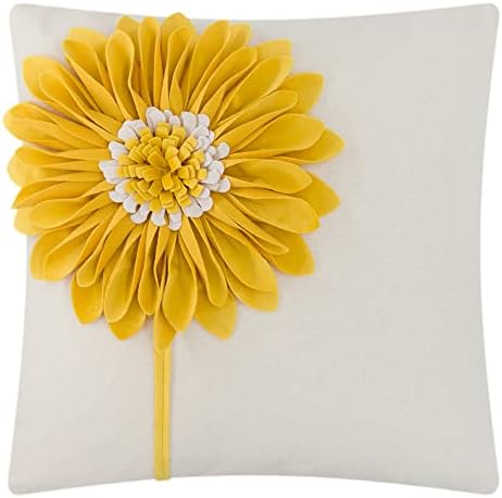 JWH Handmade 3D Flower Pillow Covers Decorative Yellow Throw Pillow Aesthetic Sunflower Accent Pillow Case Velvet Cushion Plush Cute Pillowcase for Home Bed Couch Decor Sham 18x18 Inches Beige