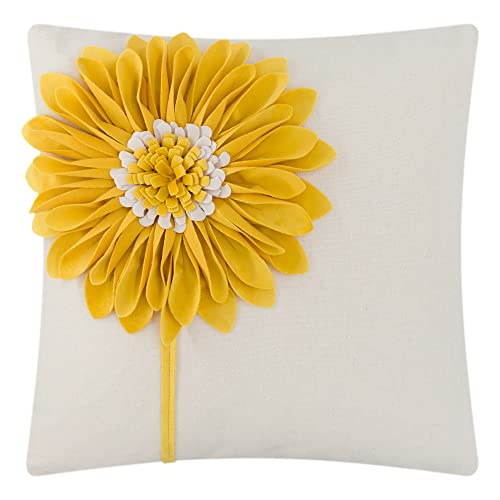 Jwh Handmade 3D Flower Pillow Covers Decorative Yellow Throw Pillow Aesthetic Sunflower Accent Pillow Case Velvet Cushion Plush Cute Pillowcase For Home Bed Couch Decor Sham 18X18 Inches Beige #TOP16