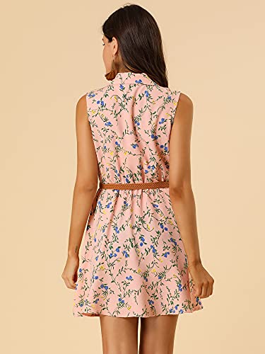 Image of Allegra K Women's Floral Printed Half Placket Above Knee Summer Sleeveless Belted Dress