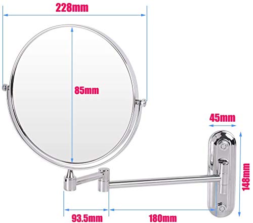 Dproptel 8 Inch Wall Mounted Shaving Mirror Extending Folding Double Side Cosmetic Make up 5xMagnification Bathroom Makeup Mirror