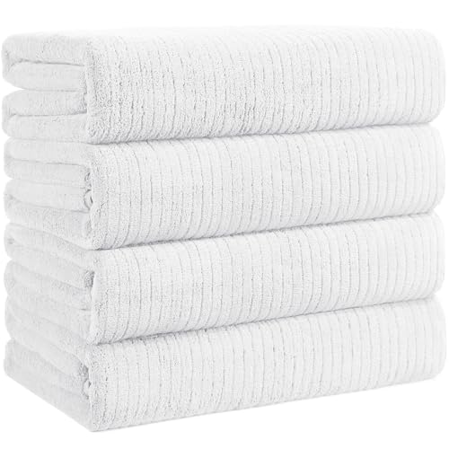 Lunoku Bath Towels Set of 4 Extra Large 35 x 70 Inches,Luxury Thick High Absorbent and Quick Dry Bath Sheet,Ultra Soft Microfiber,Bathroom,Beach,Yoga,Sport,SPA,Fitness (White)