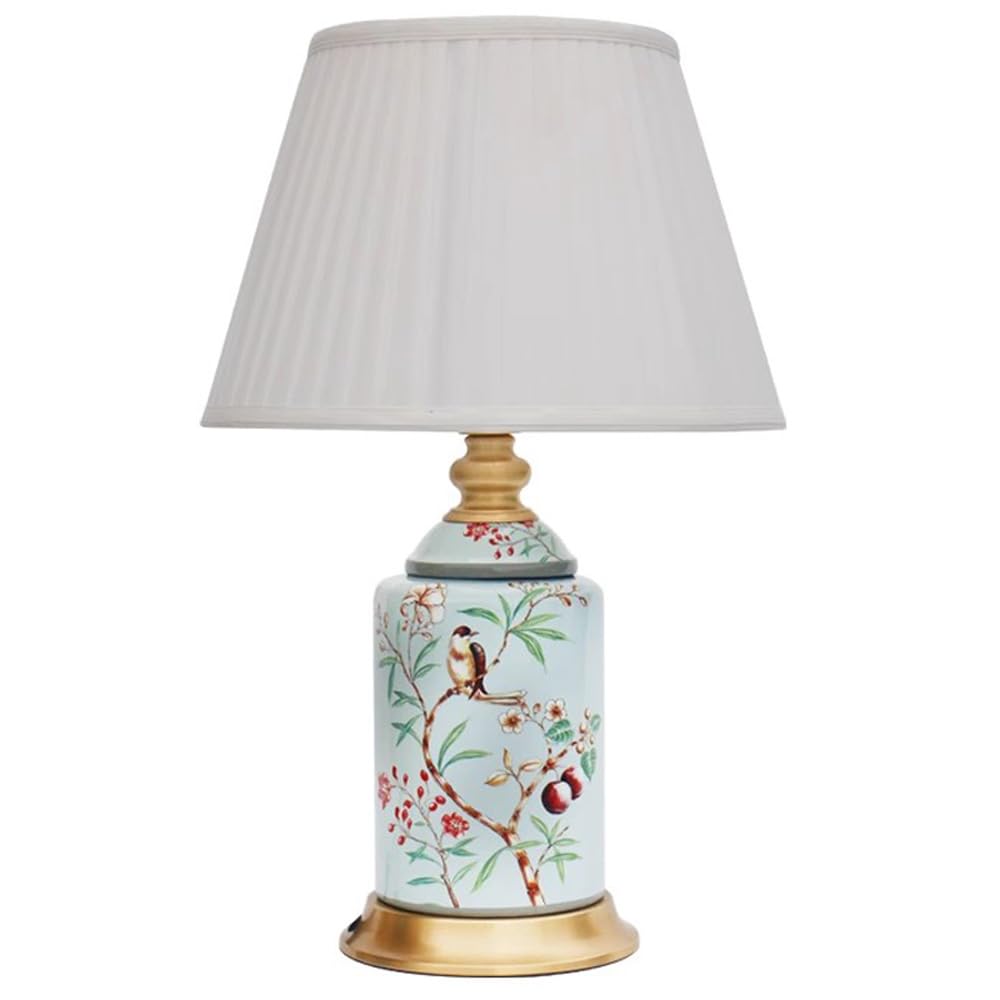 SANBDDLYY Chinoiserie Hand-Painted Ceramic Table Lamp - Flower and Bird Design for Bedroom and Living Room
