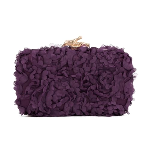 Syrads Flower Handbag Clutch Bolso de noche Bolsos florales con cadena para boda,Morado oscuro
