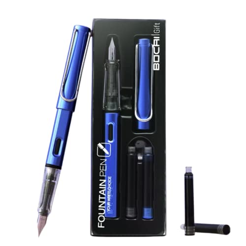 Caneta tinteiro + 2 recargas (azul e preto), anatômica recarregável com conversor (Azul)