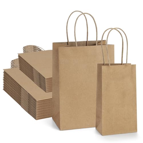 BagDream 200Pcs Gift Bags with Handles Bulk Kraft Brown Paper Gift Bags Assorted Sizes 3.5x2.4x6.7 & 5.25x3x8 Inch Small Paper Sacks for Party Favors, Business, Retail, Merchandise