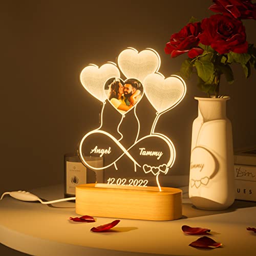Albk Personalized 3D Illusion Lamp Heart Ballon Night Lights With Picture Sign For Couples, Custom Photo Lamp Light Up Led Light For Girlfriend Wife Valetine's Day Anniversary #TOP4