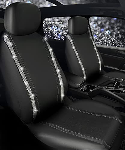 Tidodiusea 10 Pcs Bling Car Accessories Set, Bling Car Seat Covers Two Front Seat, Car Floor Mats, Steering Wheel Cover Fit 15 Inch, License Plate Frames, Universal Fit Most Cars(Silver Diamond) #TOP2