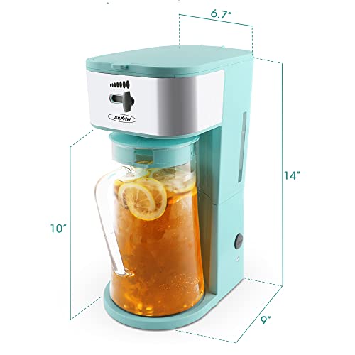 Sunvivi Iced Tea Maker With 3 Quart Infusion Glass Pitcher,Ice Tea Maker With Strength Selector For Hot/Cold Water, Suitable For Customized Sweet Tea, Perfect For Summer Parties (Macaron Green) #TOP6