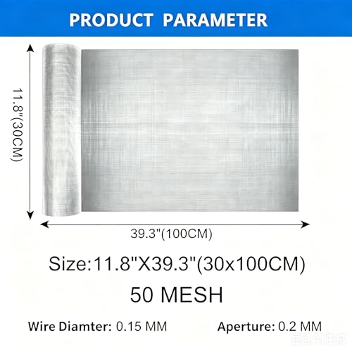 Image of 50 Mesh 304 Stainless Steel Mesh Roll, 0.17mm Fine Wire Screen 11.8 inchx39.4 inch, Rustproof Hardware Cloth for Home Vent, Window Screen, Garden Pest Control, HVAC Filter & DIY Projects