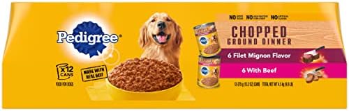 PEDIGREE CHOPPED GROUND DINNER Adult Canned Soft Wet Dog Food Variety Pack, Filet Mignon Flavor and With Beef, 13.2 Ounce (Pack of 12)