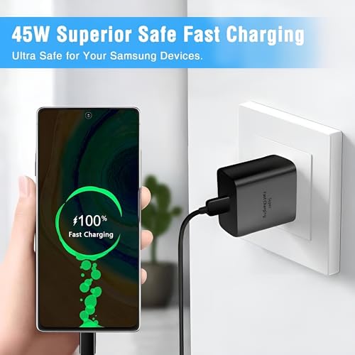 Image of Samsung 45W Super Fast Charger Type C, for Samsung Galaxy S25 S24 Charger Block with 3.3 FT Type C Charging Cord for Samsung Galaxy S25 Edge S24+ /Ultra /S22 /S21 /S20 /Note10 /20, Nothing Phone 3, Black