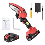 Mini Chainsaw Cordless Handheld 4-inch Battery Powered Portable Electric Hand Saw Pruning Chainsaw with Rechargeable Battery for Tree Branch Trimming Wood Cutting