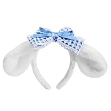 PUCAPOCO Bunny Ears Headband Furry Rabbit Puppy Dog Ears Headband Cute JK Bowknot Headwear for Girls Women Facial Makeup Anime Costume Cosplay(Blue)