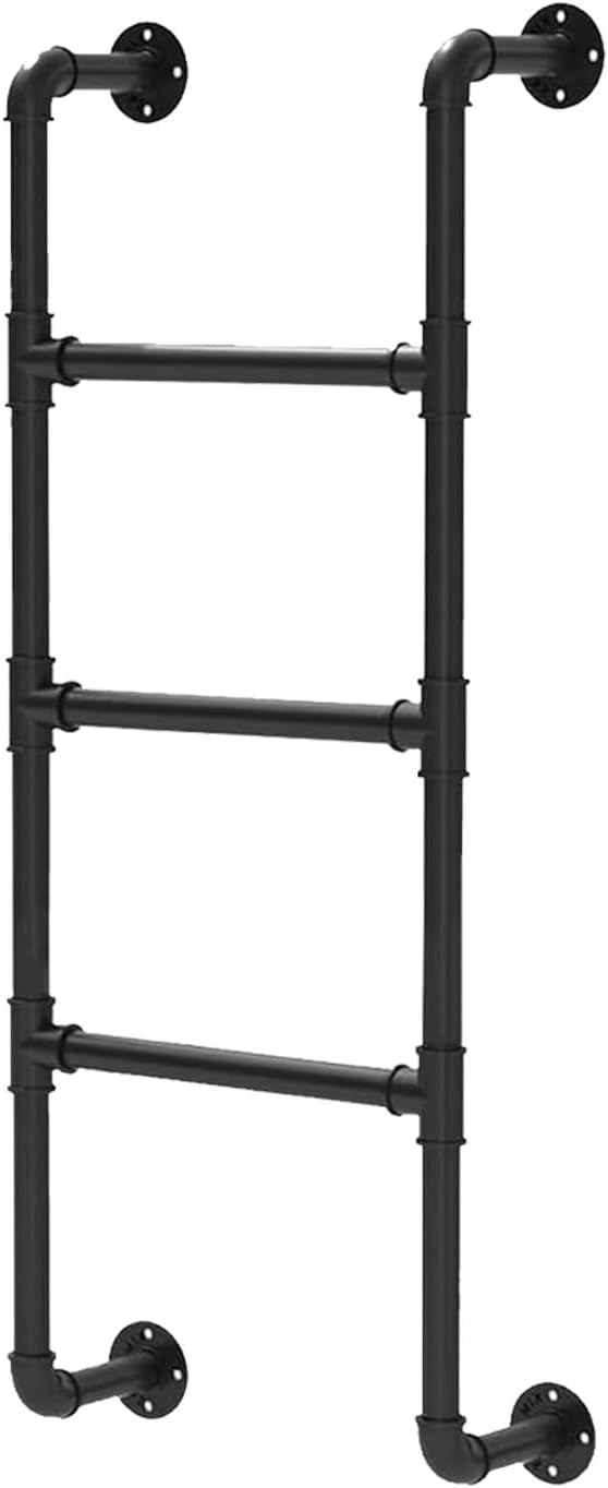 Metal Wall Mounted Bunk Bed Ladder for Dorm RV Camper Library Deck 77in Loft Steps Attic Stairs Egress Ladder Black 195cm/77in