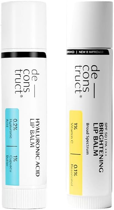 Deconstruct Bright & Hydrate Lip Duo | 1% Vitamin C & 0.1% Resorcinol And 0.2% Hyaluronic Acid & 1% Cupuacu Butter | Lip Balm For Women And Men | 4Gm Each | Pack Of 2, blue