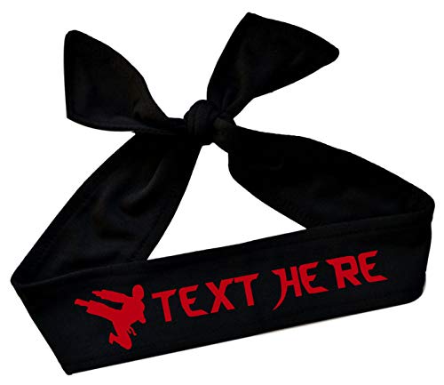Funny Girl Designs Martial Arts Personalized Custom Tie Back Headband with Kicking Silhouette Taekwondo in Vinyl