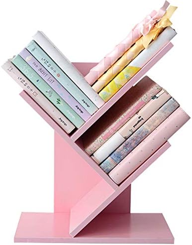 Lydia88 Tree Bookshelf，2-Layer Floor Standing Bookshelf，The Desktop Bookshelf Can Hold Books，Magazines, CDs and Photo Albums，Desktop Organizer，Office Storage Rack Real Wooden Bookshelf，Pink