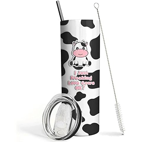 Cow Gifts- Cow Print Tumbler- Cute Stainless Steel Insulated 20 Oz Skinny Tumbler with Lid and Straw- Coffee Travel Mug Cup- Cow Stuff Accessories Decor- Birthday Christmas Gifts for Women Teen Girls Cover