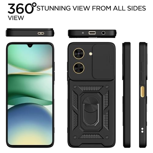 Image of AIBEX Back Cover for Redmi A5 / Poco C71 | D10 Tough Armor Case | Sliding Camera Shield | 360 Protection | Kickstand Ring Holder | Military-Grade Shockproof Bumper Case