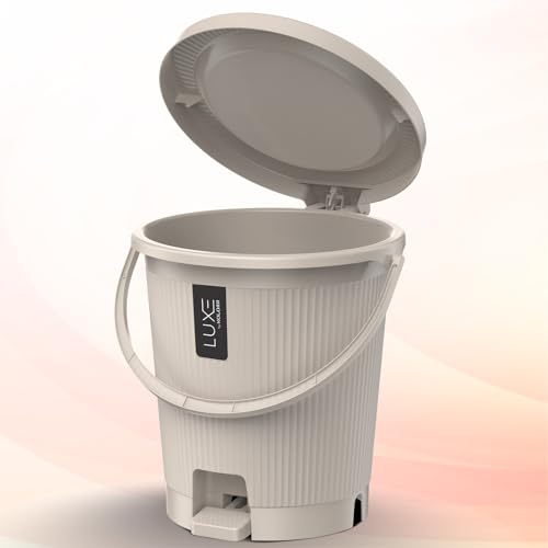 Image of KOLORR Luxe Premium Plastic Pedal Dustbin | Modern Plastic Waste Bin, Trash can with Sleek Design for Home, Kitchen, Office, Bathroom & Washroom - Medium, Sand Stone