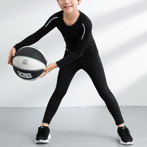 easyforever Kids Boys Compression Sets Thermal Long Sleeve Top And Leggings Athletic Set Gym Sport Fitness Underwear Suits Black 3-4 Years4
