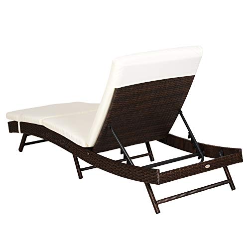 Outsunny Patio Chaise Lounge, Pool Chair With 5 Position Adjustable Backrest & Cushion, Outdoor Pe Rattan Wicker Sun Tanning Seat, 28", Cream #TOP7