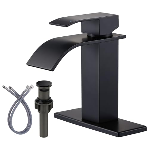 ARCORA Matte Black Bathroom Faucet, Single Handle Waterfall Vanity Faucet