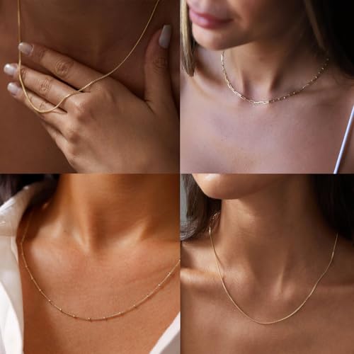 CONRAN KREMIX Waterproof Gold Necklace Stack Necklaces for Women Non Tarnish,Layered Gold Plated Stainless Steel Dainty Thin Chain Necklace Set for Womens Gifts Jewelry