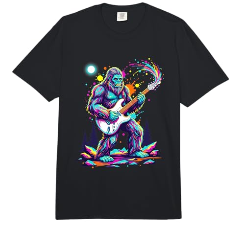 Sasquatch Playing Guitar Rock Concert Monster Art Comfort Colors Adult Heavyweight T-Shirt