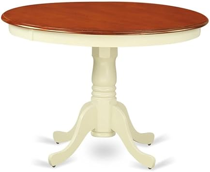 East West Furniture HLT-BMK-TP Hartland Kitchen Dining Table - a Round Wooden Table Top with Pedestal Base, 42x42 Inch, Buttermilk & Cherry